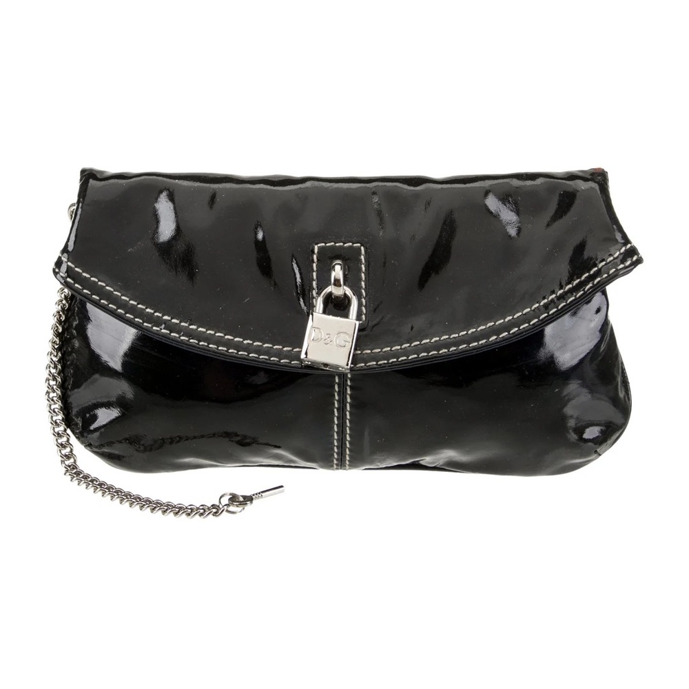D&G Black Glossy Clutch with Silver Lock